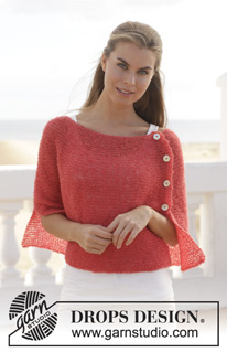 First date / DROPS 154-4 - Knitted DROPS poncho in garter st with vent in ”Brushed Alpaca Silk”. Size S-XXXL.
