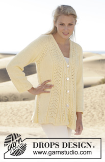 April / DROPS 154-7 - Knitted DROPS jacket with lace pattern, raglan and V-neck in ”Paris”. Size: S - XXXL.