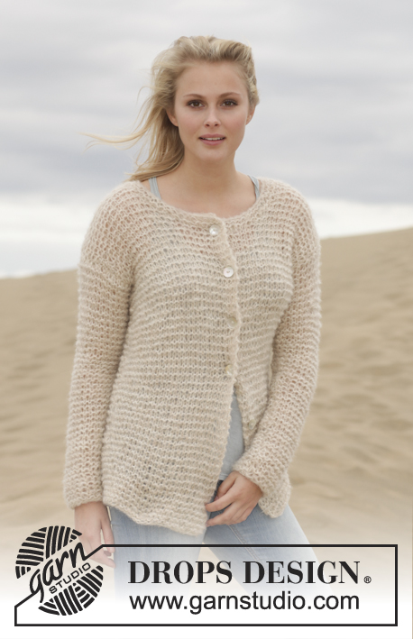 Stormy Weather Cardigan / DROPS 155-17 - Knitted DROPS jacket in garter st in 2 strands Brushed Alpaca Silk. Size: S - XXXL.