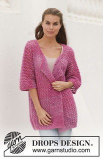 So Berry / DROPS 155-19 - Knitted DROPS jacket with lace pattern in ”Verdi”. Size: S - XXXL.