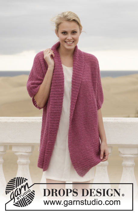 Maybellene / DROPS 155-8 - Knitted DROPS jacket in garter st with dropped sts in “Brushed Alpaca Silk”. Size: S - XXXL.