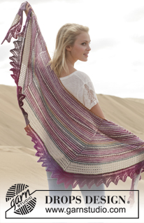 Sierra / DROPS 155-9 - Knitted DROPS shawl with stripes and lace pattern in Fabel and Delight.