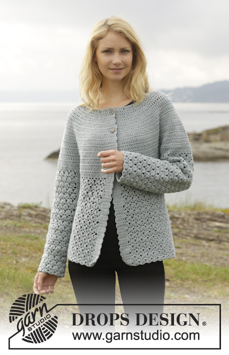 Yesterday Cardigan / DROPS 156-17 - Crochet DROPS jacket with round yoke and lace pattern, worked top down in ”Merino Extra Fine”. Size: S - XXXL.