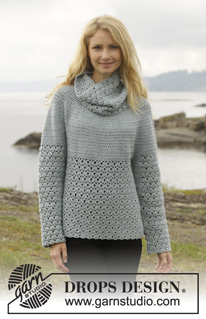 Yesterday / DROPS 156-18 - Crochet DROPS jumper with lace pattern, round yoke and detachable collar, worked top down in ”Merino Extra Fine”. Size: S - XXXL.