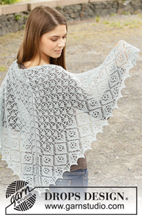 First Frost / DROPS 156-2 - Knitted DROPS shawl with lace pattern. Shown in Lace and BabyAlpaca Silk from yarngroup A.