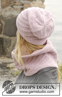 Belinda's Dream / DROPS 156-24 - Knitted DROPS hat and neck warmer in garter st with spiral pattern in ”Nepal”.