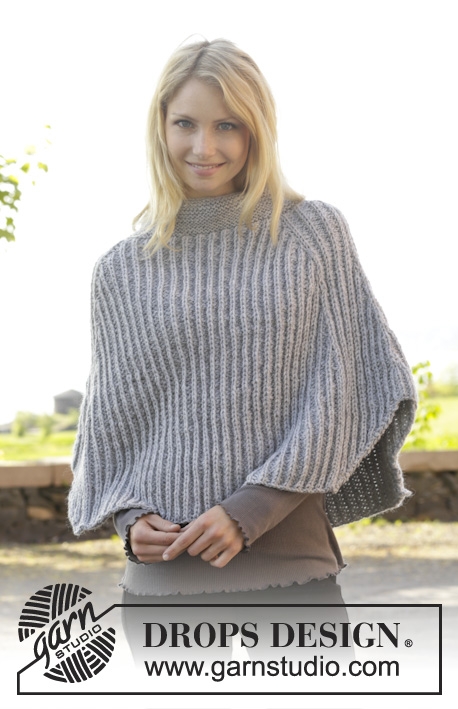 Shelter / DROPS 156-31 - Knitted DROPS poncho in false English rib, worked top down in ”Big Merino”. Size S-XXXL.