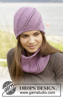 Ludmila / DROPS 156-46 - Knitted DROPS neck warmer and hat with lace pattern in ”Lima”.