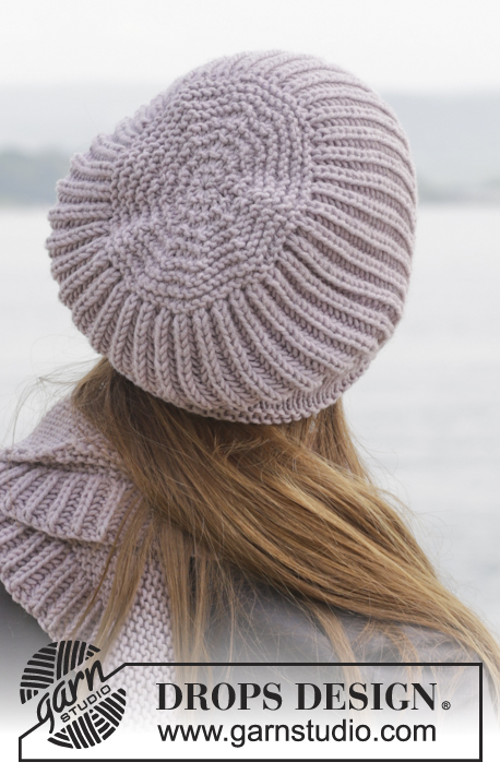Mathilde / DROPS 156-47 - Knitted DROPS hat and scarf in garter st with English rib in ”Big Merino”.