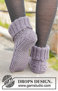 Celtic Dancer / DROPS 156-55 - Knitted DROPS slippers with cables in Nepal. Size 35 - 43.