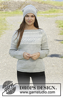Silver Dream / DROPS 157-2 - Knitted DROPS jumper and hat with Norwegian pattern in ”Karisma”. Size: S - XXXL.