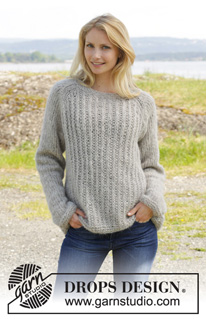 Lazy Afternoon / DROPS 157-20 - Knitted DROPS jumper with raglan and false English rib, worked top down in 2 strands ”Brushed Alpaca Silk”. Size S-XXXL