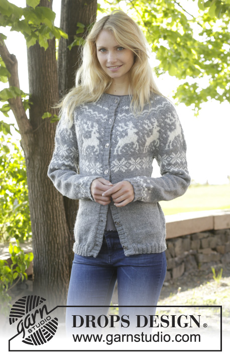 Silver Stag Cardigan / DROPS 157-24 - Knitted DROPS jacket with round yoke, reindeer pattern, worked top down in ”Karisma”. Size: S - XXXL.
