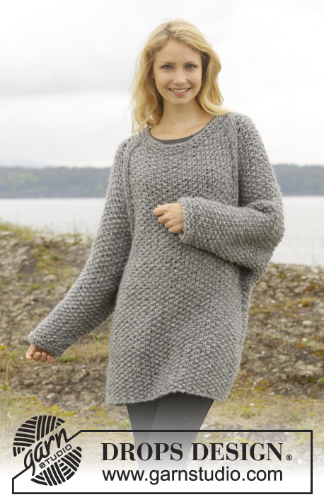 Day After Day / DROPS 157-27 - Knitted DROPS jumper with seed st and raglan, worked top down in Cloud or Snow. Size: S - XXXL.