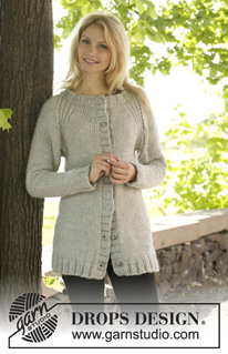 Virginia Cardigan / DROPS 157-28 - Knitted DROPS jacket with rib and raglan, worked top down in ”Snow”. Size: S - XXXL.