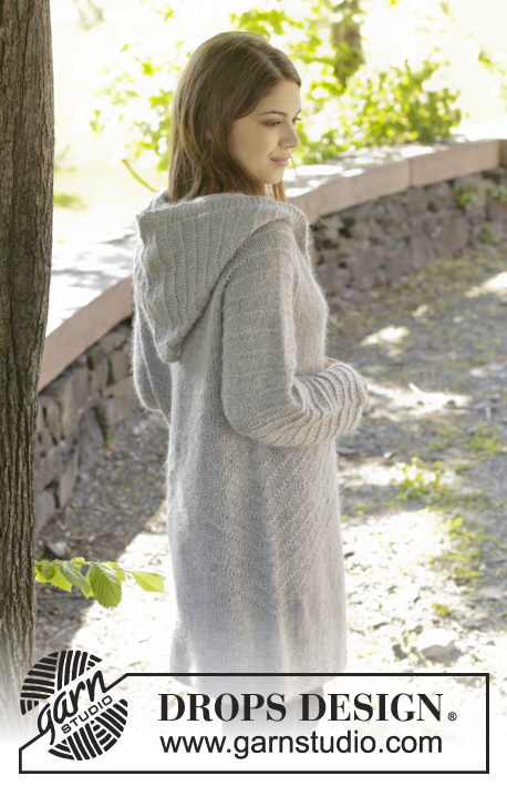 Autumn Getaway / DROPS 157-3 - Knitted DROPS jacket with raglan, hood and textured pattern, worked top down in Alpaca and Kid-Silk. Size: S - XXXL.
