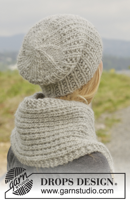 Astrid / DROPS 157-32 - Knitted DROPS hat and neck warmer in ”Snow”.