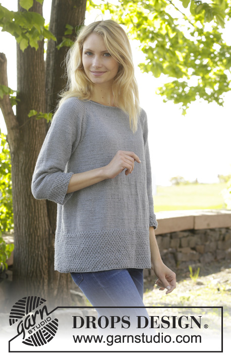 Come Here / DROPS 157-34 - Knitted DROPS jumper with raglan and seed st worked top down in ”Cotton Merino”. Size: S - XXXL.