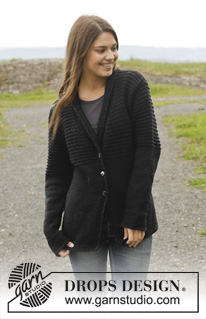 Black Pearl / DROPS 157-41 - Knitted DROPS jacket in Cotton Merino or Belle. Size: S - XXL.