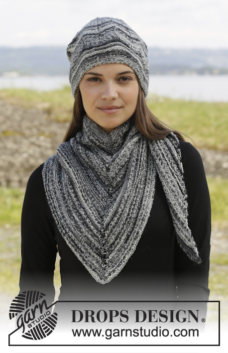 County Lines / DROPS 157-42 - Knitted DROPS hat and scarf with zig-zag. Shown in Fabel, Alpaca, Delight and Kid-Silk from yarn group A.