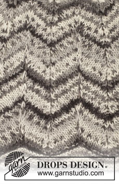 County Lines / DROPS 157-42 - DROPS čepice a šátek s klikatým vzorem pletené přízí ze Skupiny přízí A. Ukázky pletené z přízí Fabel, Alpaca, Delight a Kid-Silk.