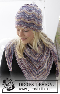 County Lines / DROPS 157-42 - Knitted DROPS hat and scarf with zig-zag. Shown in Fabel, Alpaca, Delight and Kid-Silk from yarn group A.