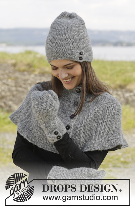 Always Beautiful / DROPS 157-43 - Knitted DROPS neck warmer, hat and mittens in garter st in 2 strands ”Alpaca”.