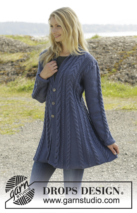 Morning Glory / DROPS 158-1 - Knitted DROPS jacket with cables and shawl collar in ”Karisma”. Size: S - XXXL.
