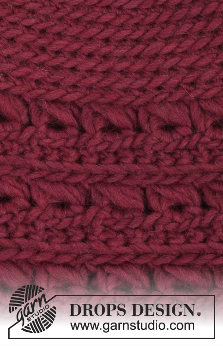 Cozy Crimson / DROPS 158-13 - Gorro e gola DROPS em croché, em ʺ broomstick lace ʺ, em  ”Snow”.