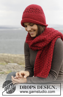 Amore / DROPS 158-15 - Crochet DROPS scarf and hat in ”Karisma”.