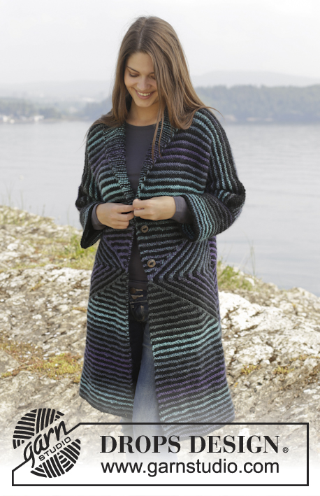 Northern Lights / DROPS 158-17 - Knitted DROPS jacket in garter st with short rows and stripes, worked top down in ”Big Delight” and ”Nepal”. Size: S - XXXL.