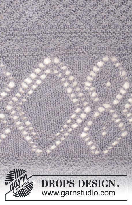 Provence / DROPS 158-19 - Knitted DROPS shawl in garter st with lace pattern and star pattern in ”BabyAlpaca Silk”.