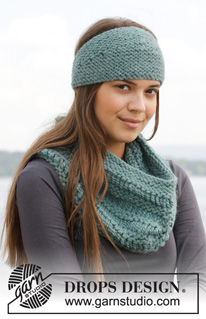 Out to Sea / DROPS 158-23 - Knitted DROPS neck warmer and head band in garter st with dropped sts in ”Andes”.