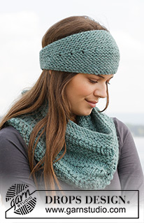 Out to Sea / DROPS 158-23 - Knitted DROPS neck warmer and head band in garter st with dropped sts in ”Andes”.