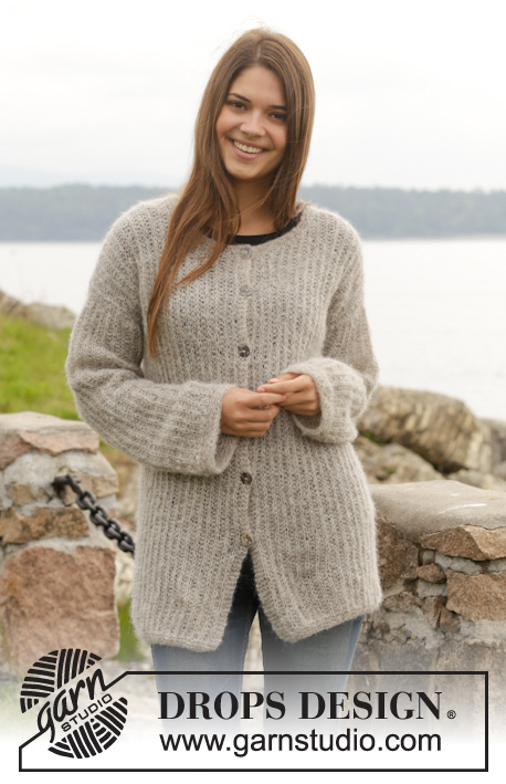Brume Cardigan / DROPS 158-24 - Knitted DROPS jacket with false English rib in Air or Brushed Alpaca Silk. Size: S - XXXL.