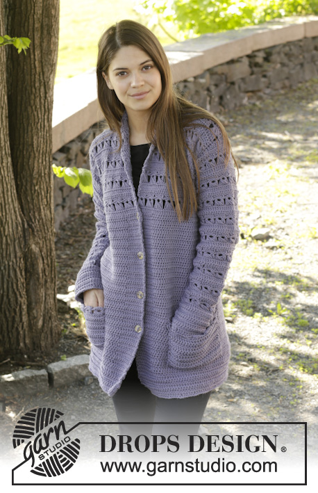 Lavender Touch Cardigan / DROPS 158-38 - Crochet DROPS jacket with broomstick lace in ”Nepal”. Size: S - XXXL.