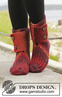 Allegria / DROPS 158-48 - Knitted DROPS slippers in garter st with rib in ”Big Delight”. Size 32-43.