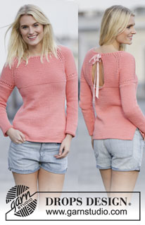 Summer in Paris / DROPS 159-10 - Knitted DROPS jumper with lace pattern, vent and raglan in ”Paris”. Worked top down. Size: S - XXXL.