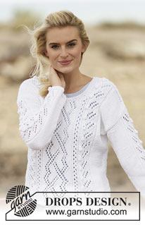 Sophie / DROPS 159-13 - Knitted DROPS jumper with lace pattern an bobbles in ”Paris”. Size: S - XXXL.