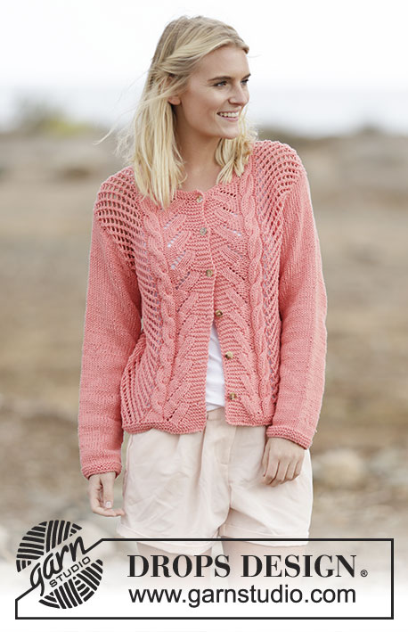 Sweet Peach Cardigan / DROPS 159-15 - Knitted DROPS jacket with lace pattern and cables in ”Paris”. Size: S - XXXL.