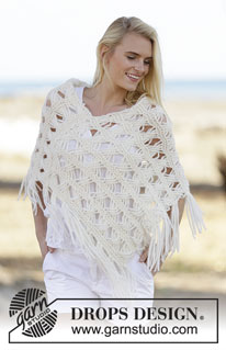 Late in August / DROPS 159-17 - Knitted DROPS poncho in garter st with Indian cross stitches in 1 thread Cloud or 2 threads Air. Size: S - XXXL.