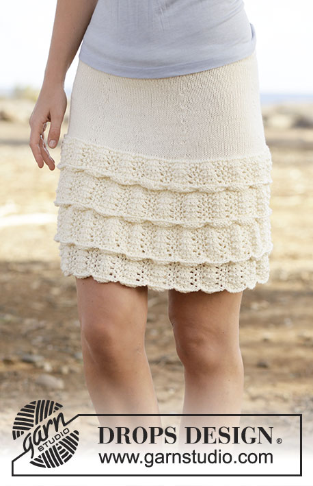 Summer Dance / DROPS 159-19 - Knitted DROPS skirt with flounce in wave pattern in ”Cotton Merino”. Size S-XXXL.