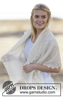 Sharon / DROPS 159-22 - Knitted DROPS shawl with eyelet edge in ”Brushed Alpaca Silk”.