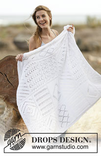 Timeless / DROPS 159-34 - Knitted DROPS blanket with lace patterns in ”Cotton Light”.