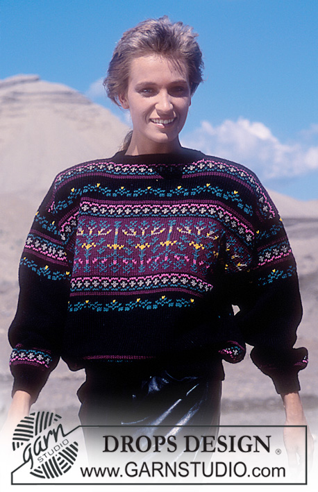 DROPS 16-10 - Sweter na drutach, z żakardem i w paski, z włóczki DROPS Karisma. Od S do L.