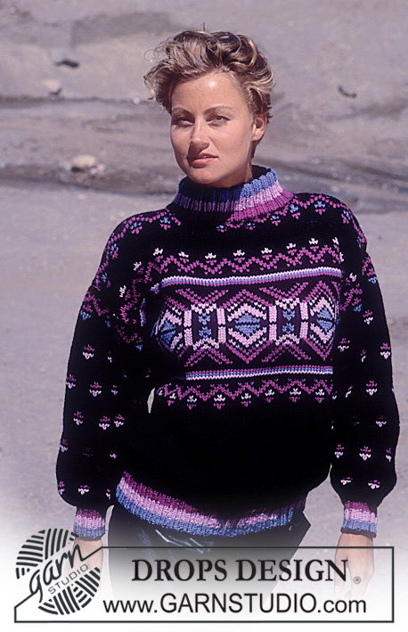 DROPS 16-15 - Sweter na drutach, z żakardem i w paski, z włóczki DROPS Alaska. Od S do L.