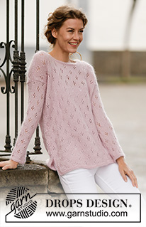 Sweet Bliss / DROPS 160-12 - Knitted DROPS jumper with lace pattern and vent in ”Alpaca” and ”Kid-Silk”. Size: S - XXXL.