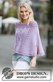 Ella / DROPS 160-15 - Knitted DROPS poncho with lace pattern and vent in ”Big Merino”. Size: S - XXXL.