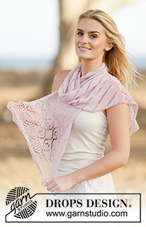 Savannah Stroll / DROPS 160-20 - Knitted DROPS shawl with lace pattern in Lace or BabyAlpaca Silk.
