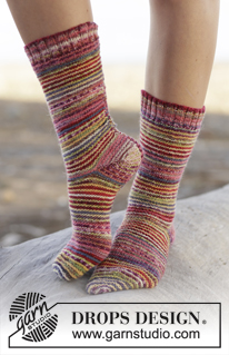 Mambo! / DROPS 160-21 - Knitted DROPS socks in garter st with rib in ”Fabel”. Size 35-43